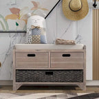 32 Farmhouse Versatile Entry Upholstered Storage Bench with 2 Drawers and Removable Basket
