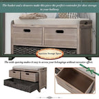 32 Farmhouse Versatile Entry Upholstered Storage Bench with 2 Drawers and Removable Basket