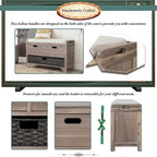 32 Farmhouse Versatile Entry Upholstered Storage Bench with 2 Drawers and Removable Basket
