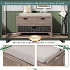 32 Farmhouse Versatile Entry Upholstered Storage Bench with 2 Drawers and Removable Basket