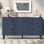 Elegant Four-Door Sideboard with Wavy Pattern Doors, Cylindrical Legs, and Sleek Metal Handles, Adjustable, for Living Room