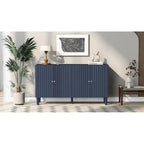 Elegant Four-Door Sideboard with Wavy Pattern Doors, Cylindrical Legs, and Sleek Metal Handles, Adjustable, for Living Room