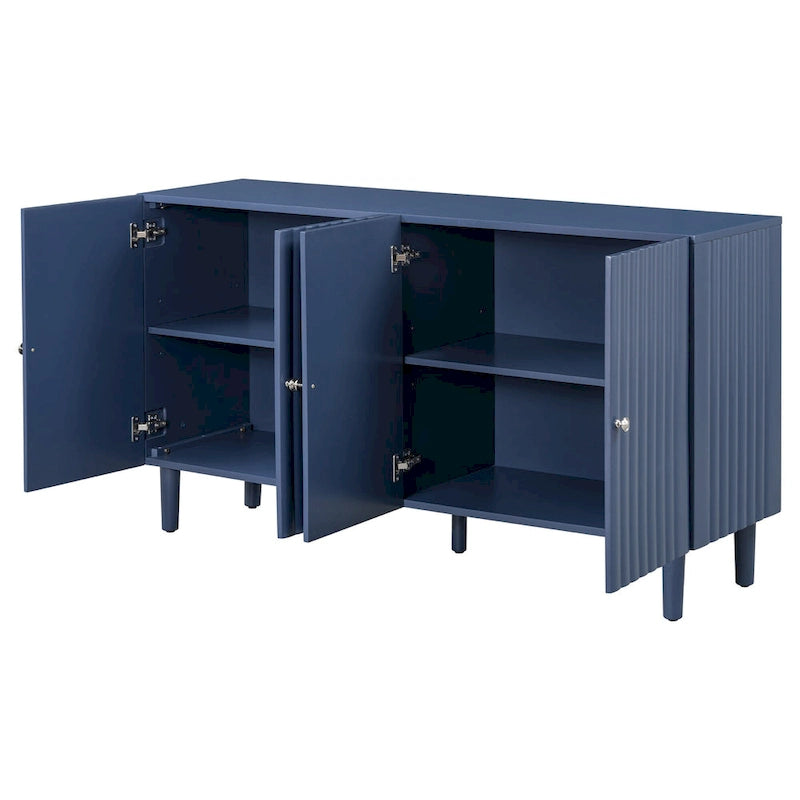 Elegant Four-Door Sideboard with Wavy Pattern Doors, Cylindrical Legs, and Sleek Metal Handles, Adjustable, for Living Room