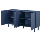 Elegant Four-Door Sideboard with Wavy Pattern Doors, Cylindrical Legs, and Sleek Metal Handles, Adjustable, for Living Room