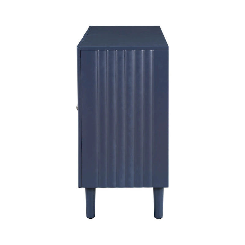 Elegant Four-Door Sideboard with Wavy Pattern Doors, Cylindrical Legs, and Sleek Metal Handles, Adjustable, for Living Room