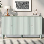 Elegant Four-Door Sideboard with Wavy Pattern Doors, Cylindrical Legs, and Sleek Metal Handles, Adjustable, for Living Room