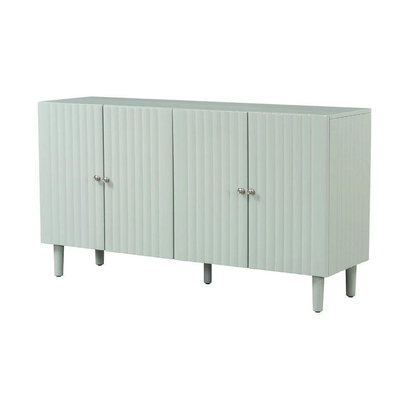 Elegant Four-Door Sideboard with Wavy Pattern Doors, Cylindrical Legs, and Sleek Metal Handles, Adjustable, for Living Room