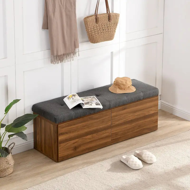 49  Shoe Storage Bench Entryway Shoe Cabinet with Cushion and Double Doors