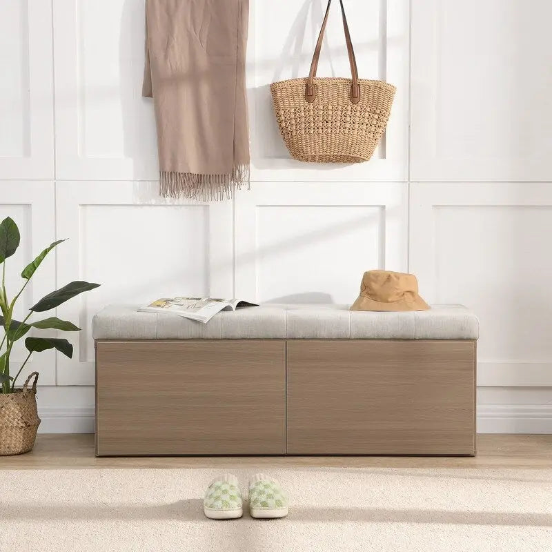 49  Shoe Storage Bench Entryway Shoe Cabinet with Cushion and Double Doors