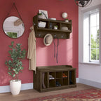 Woodland 40W Shoe Bench w/ Shelves & Wall Coat Rack by Bush Furniture