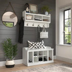Woodland 40W Shoe Bench w/ Shelves & Wall Coat Rack by Bush Furniture