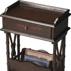 HomeRoots 24  Black Solid and Manufactured Wood End Table With Drawer And Shelf With Magazine Holder - 24