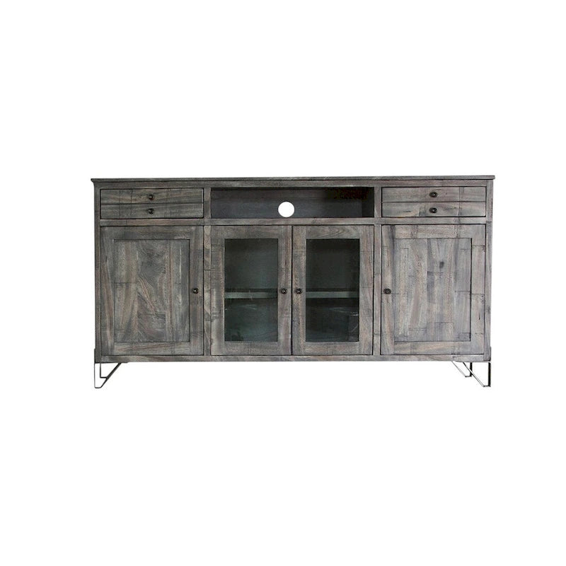HomeRoots 70  Gray Solid Wood Cabinet Enclosed Storage Distressed TV Stand - 70' X '37.25' X '17.75