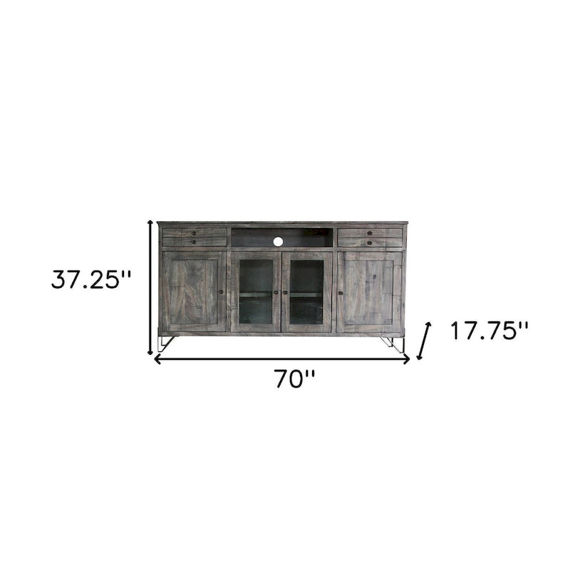 HomeRoots 70  Gray Solid Wood Cabinet Enclosed Storage Distressed TV Stand - 70' X '37.25' X '17.75