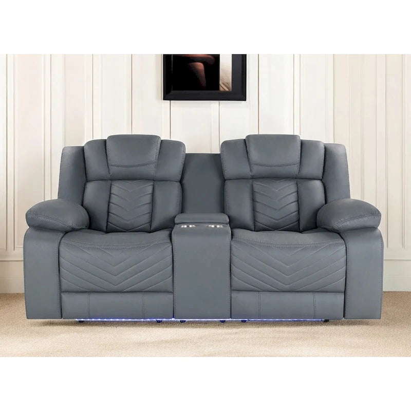 75  Light Gray Faux Leather Power Reclining Loveseat With Storage