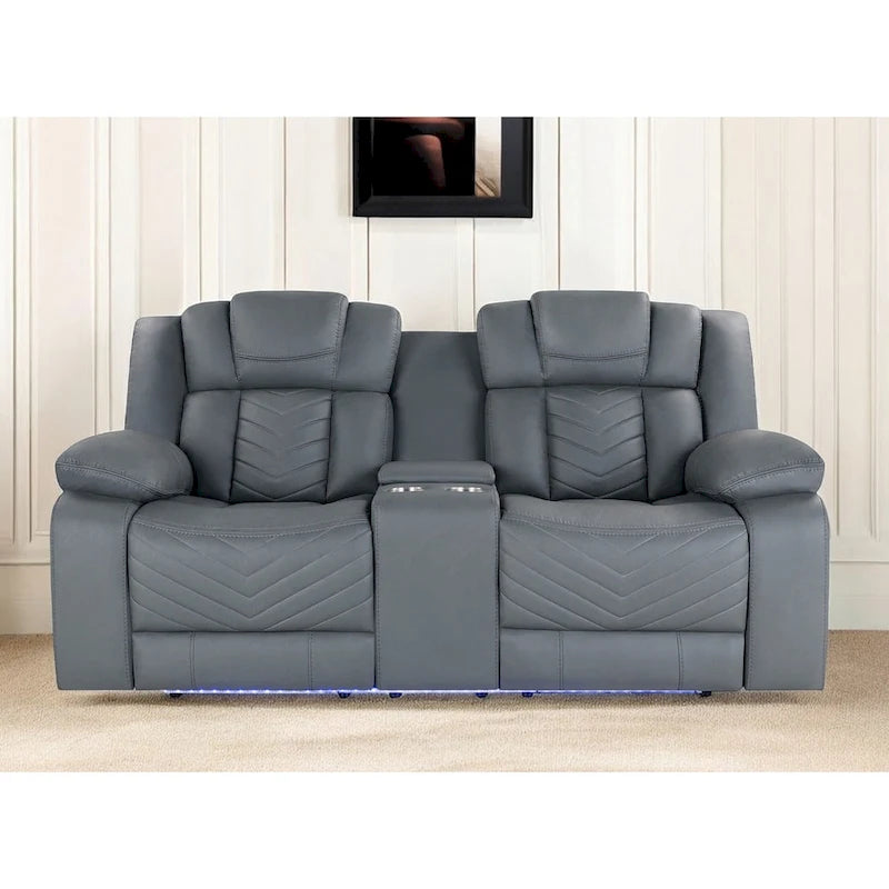 75  Light Gray Faux Leather Power Reclining Loveseat With Storage