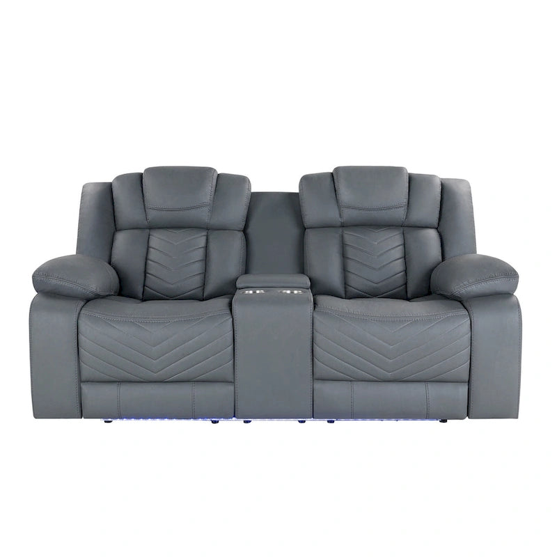 75  Light Gray Faux Leather Power Reclining Loveseat With Storage