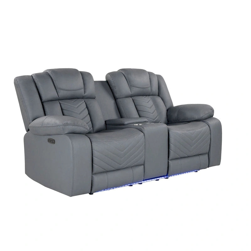 75  Light Gray Faux Leather Power Reclining Loveseat With Storage