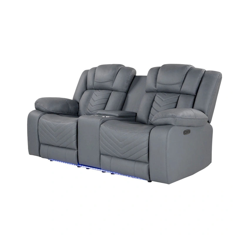 75  Light Gray Faux Leather Power Reclining Loveseat With Storage