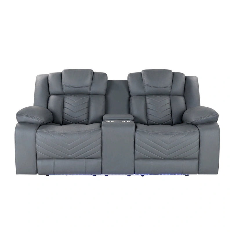 75  Light Gray Faux Leather Power Reclining Loveseat With Storage