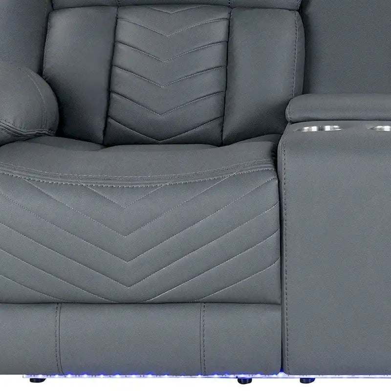 75  Light Gray Faux Leather Power Reclining Loveseat With Storage