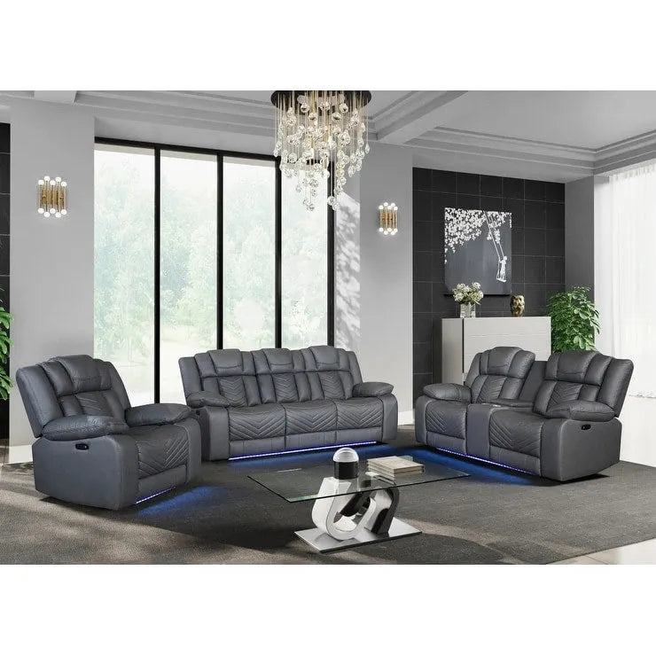 75  Light Gray Faux Leather Power Reclining Loveseat With Storage
