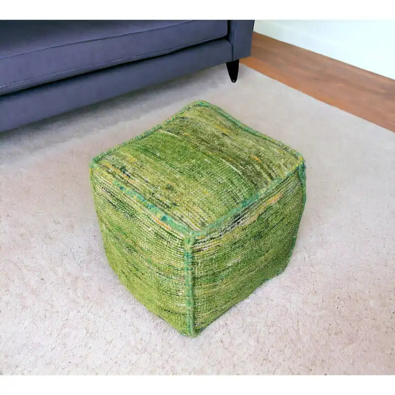 18  Green Recycled Silk and Cotton Blend Cube Pouf Ottoman