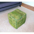 18  Green Recycled Silk and Cotton Blend Cube Pouf Ottoman