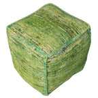18  Green Recycled Silk and Cotton Blend Cube Pouf Ottoman