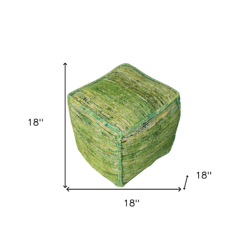 18  Green Recycled Silk and Cotton Blend Cube Pouf Ottoman