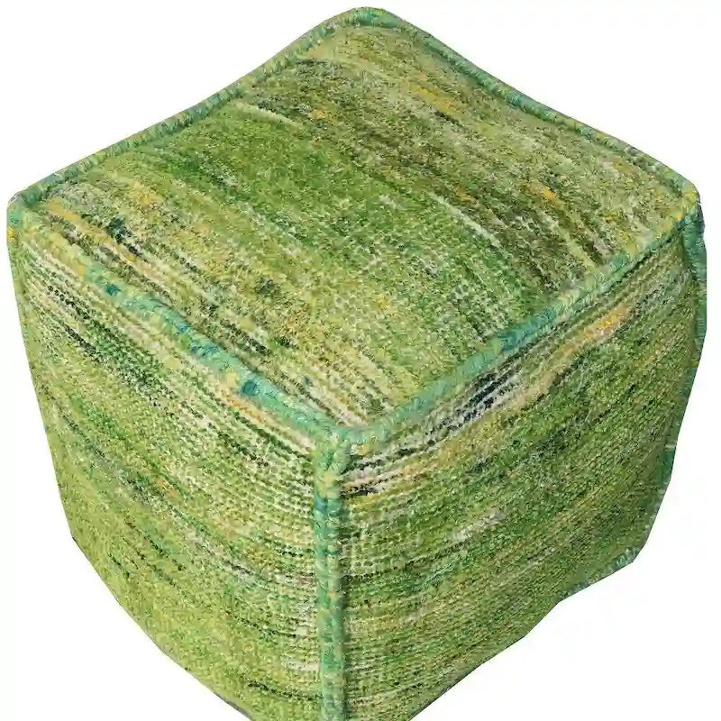 18  Green Recycled Silk and Cotton Blend Cube Pouf Ottoman