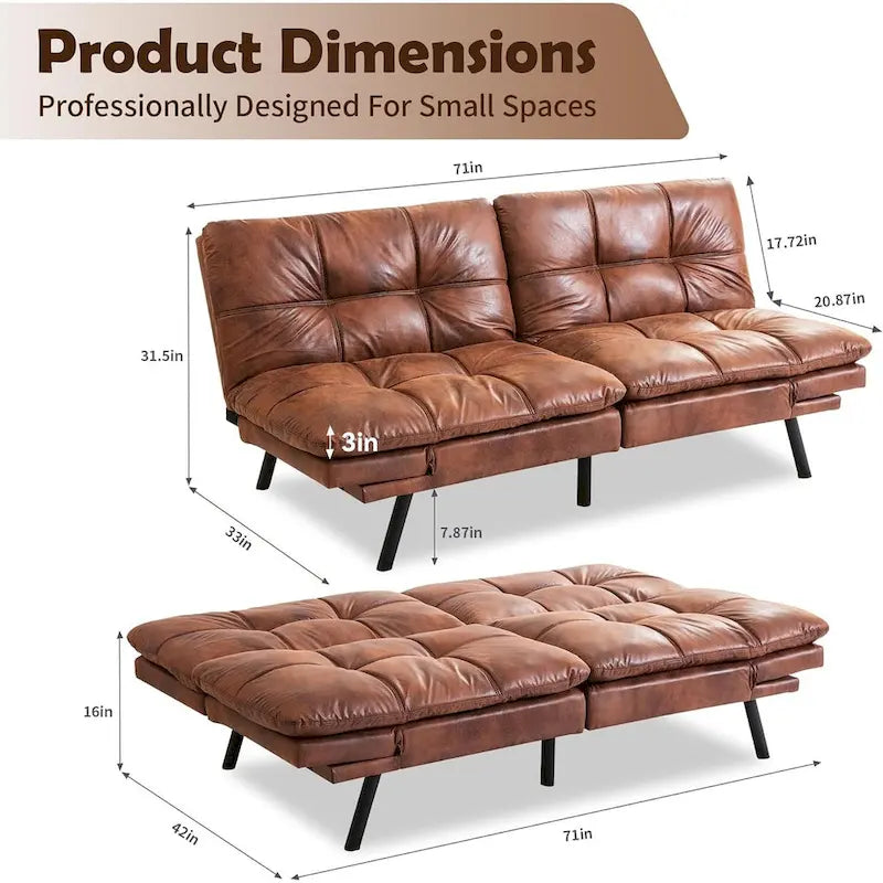 Faux Leather Sofa Memory Foam Loveseat Convertible Couch Bed