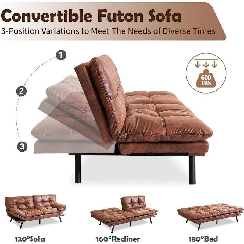Faux Leather Sofa Memory Foam Loveseat Convertible Couch Bed
