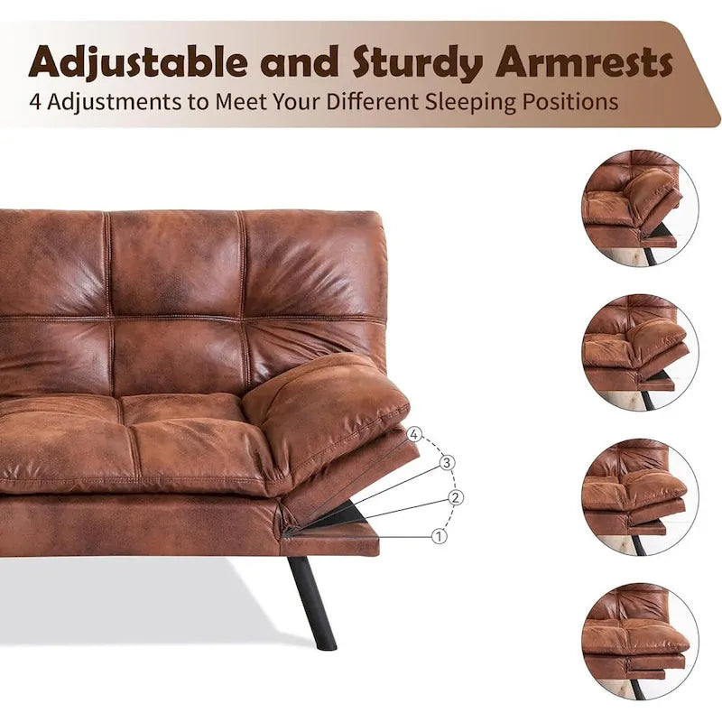 Faux Leather Sofa Memory Foam Loveseat Convertible Couch Bed
