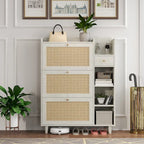 Bohemia Style Shoe Cabinet, Shoe Rack Cabinet with 3 Rattan Flip Drawers,3 Square Shelves and 1 Storage Drawer