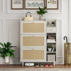 Bohemia Style Shoe Cabinet, Shoe Rack Cabinet with 3 Rattan Flip Drawers,3 Square Shelves and 1 Storage Drawer