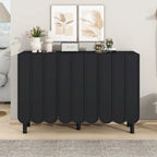 Cream Style Minimalist Shoe Cabinet with 5 Solid Wood Legs, Sideboard Buffet Cabinet with Adjustable Shelves