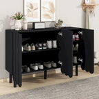 Cream Style Minimalist Shoe Cabinet with 5 Solid Wood Legs, Sideboard Buffet Cabinet with Adjustable Shelves