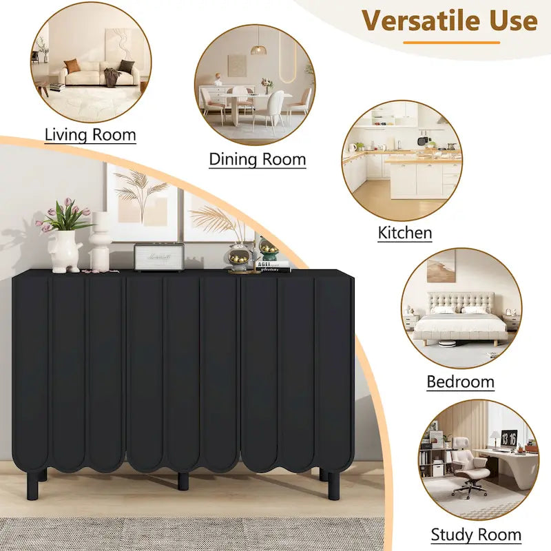 Cream Style Minimalist Shoe Cabinet with 5 Solid Wood Legs, Sideboard Buffet Cabinet with Adjustable Shelves