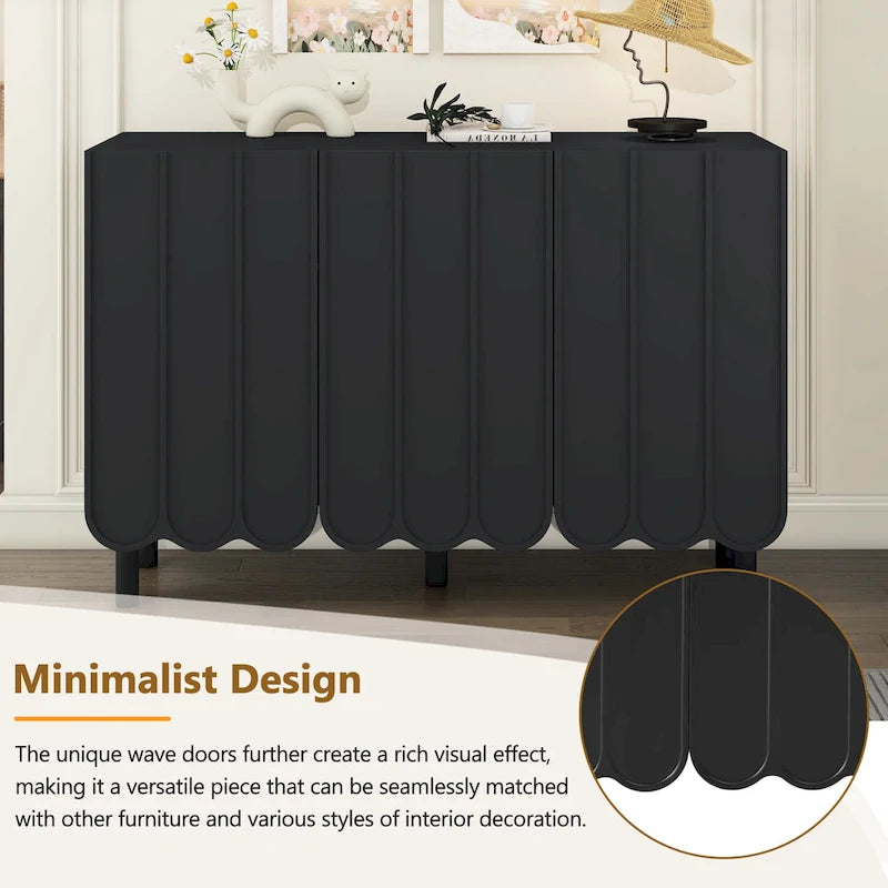 Cream Style Minimalist Shoe Cabinet with 5 Solid Wood Legs, Sideboard Buffet Cabinet with Adjustable Shelves