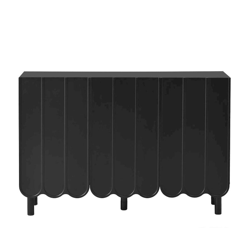 Cream Style Minimalist Shoe Cabinet with 5 Solid Wood Legs, Sideboard Buffet Cabinet with Adjustable Shelves