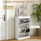 Shoe Cabinet for Entryway, Narrow Shoe Rack Storage Organizer with 2 Flip Drawers and Adjustable Shelves for 10 Pairs of Shoes