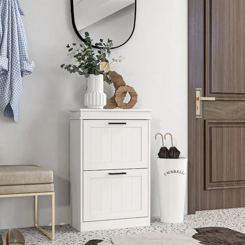Shoe Cabinet for Entryway, Narrow Shoe Rack Storage Organizer with 2 Flip Drawers and Adjustable Shelves for 10 Pairs of Shoes