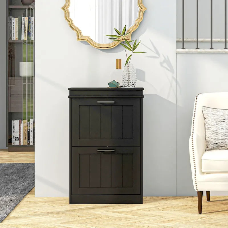 Shoe Cabinet for Entryway, Narrow Shoe Rack Storage Organizer with 2 Flip Drawers and Adjustable Shelves for 10 Pairs of Shoes