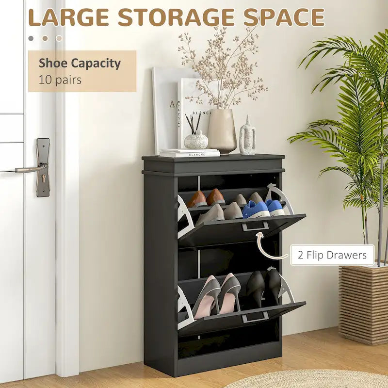Shoe Cabinet for Entryway, Narrow Shoe Rack Storage Organizer with 2 Flip Drawers and Adjustable Shelves for 10 Pairs of Shoes