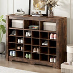 Sleek Design 24 Shoe Cubby Console, Modern Shoe Cabinet with Curved Base