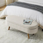 GDFStudio - Emma Linen Pleated Storage Ottoman Bench with Durable Rubberwood Legs