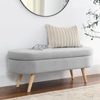 GDFStudio - Emma Linen Pleated Storage Ottoman Bench with Durable Rubberwood Legs