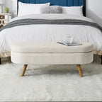GDFStudio - Emma Linen Pleated Storage Ottoman Bench with Durable Rubberwood Legs