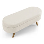 GDFStudio - Emma Linen Pleated Storage Ottoman Bench with Durable Rubberwood Legs